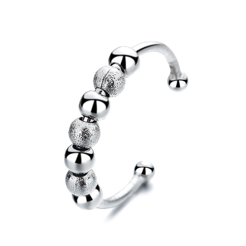 ADJUSTABLE BEADED SLIDING ANXIETY RING SILVER