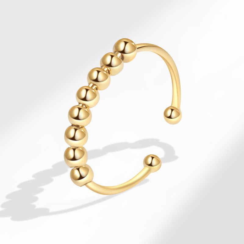 925 STERLING SILVER BEADED SLIDING FIDGET RING GOLD